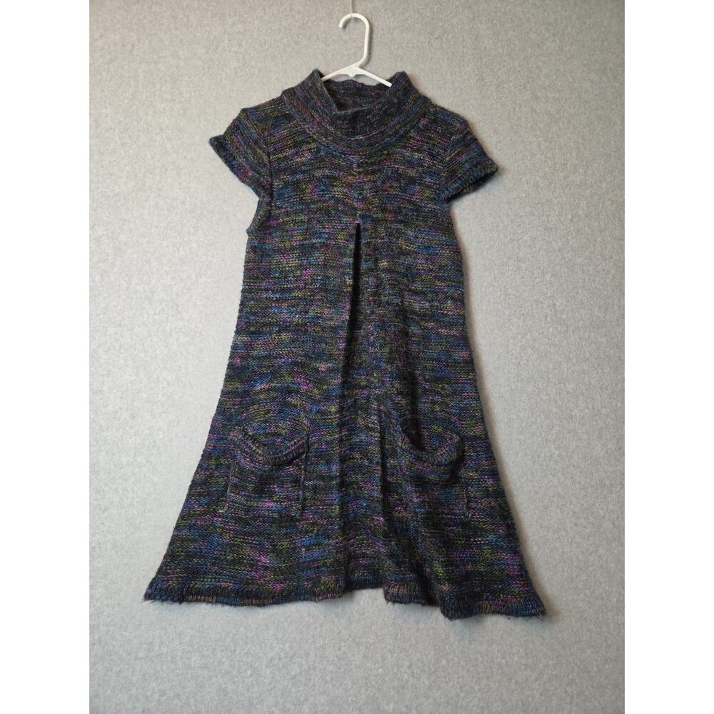 Funky People Multicolor Knit SS Mock Neck A Line Sweater Dress Women's XL